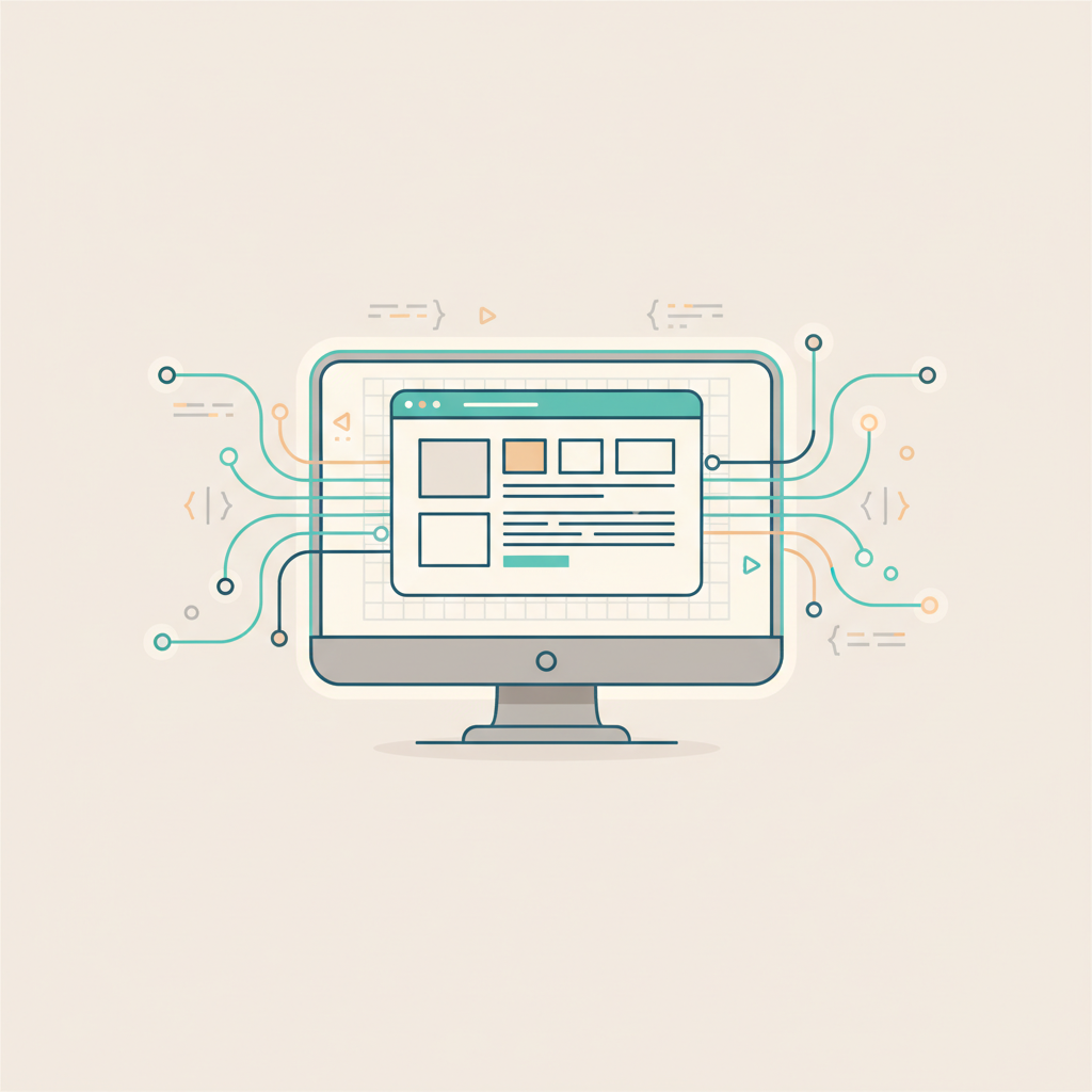 内製サイト構築のイメージ。コードと配信構造を抽象化したイラスト